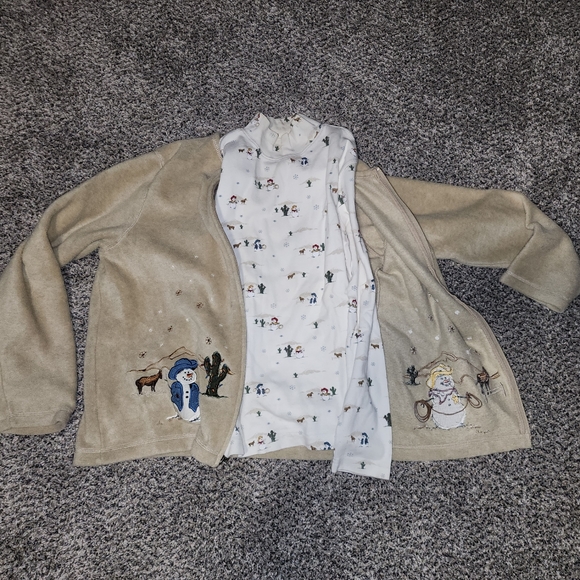 Cowboy Snowmen Fleece Cardigan & Turtleneck Set - Picture 4 of 5